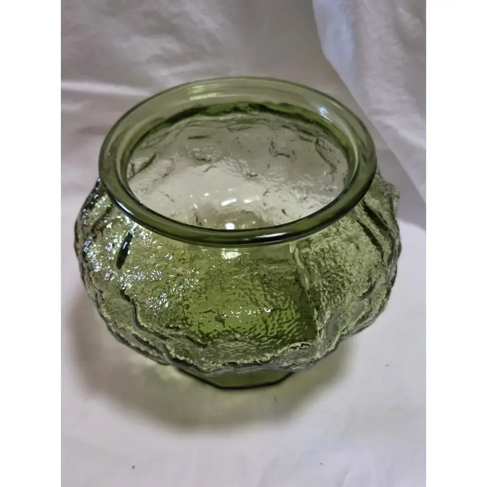 Vintage E.O. Brody Co Green Crinkle Glass Vase Planter Cleveland OH USA